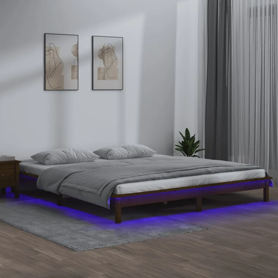 Cadre de lit à LED sans matelas 120x190 cm bois massif