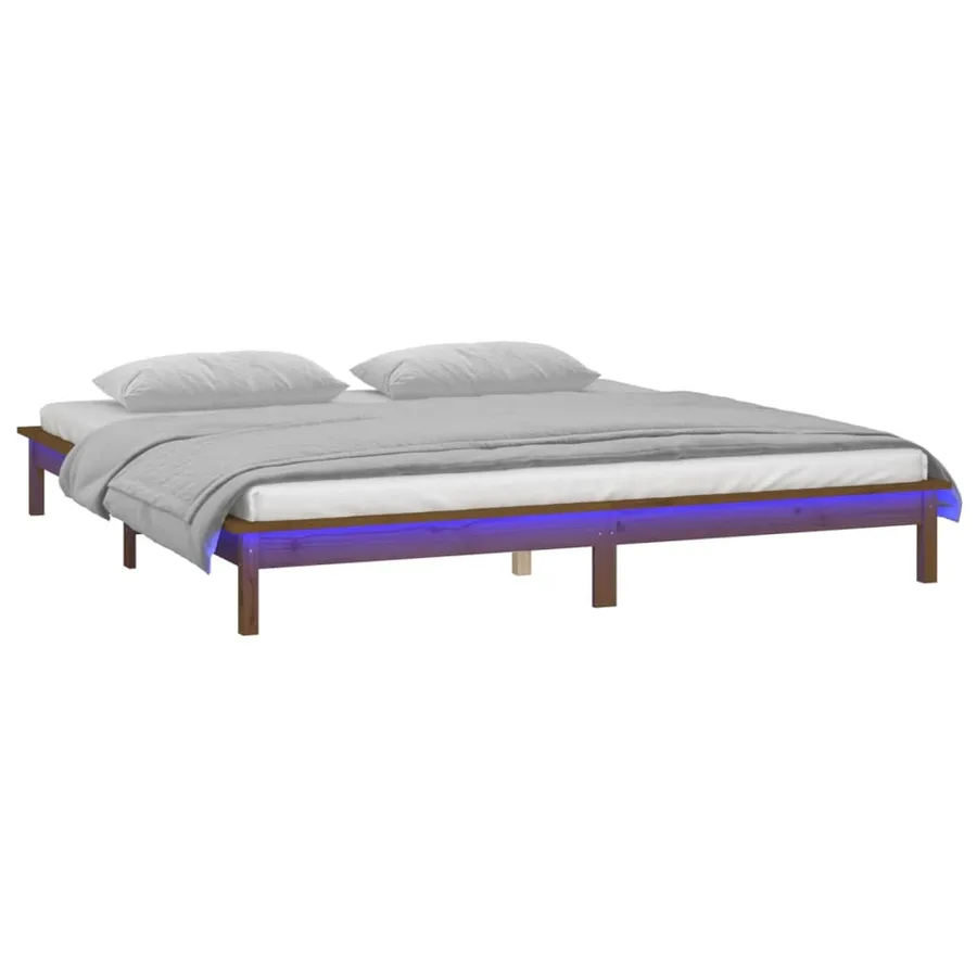 Cadre de lit à LED sans matelas 120x190 cm bois massif - 3