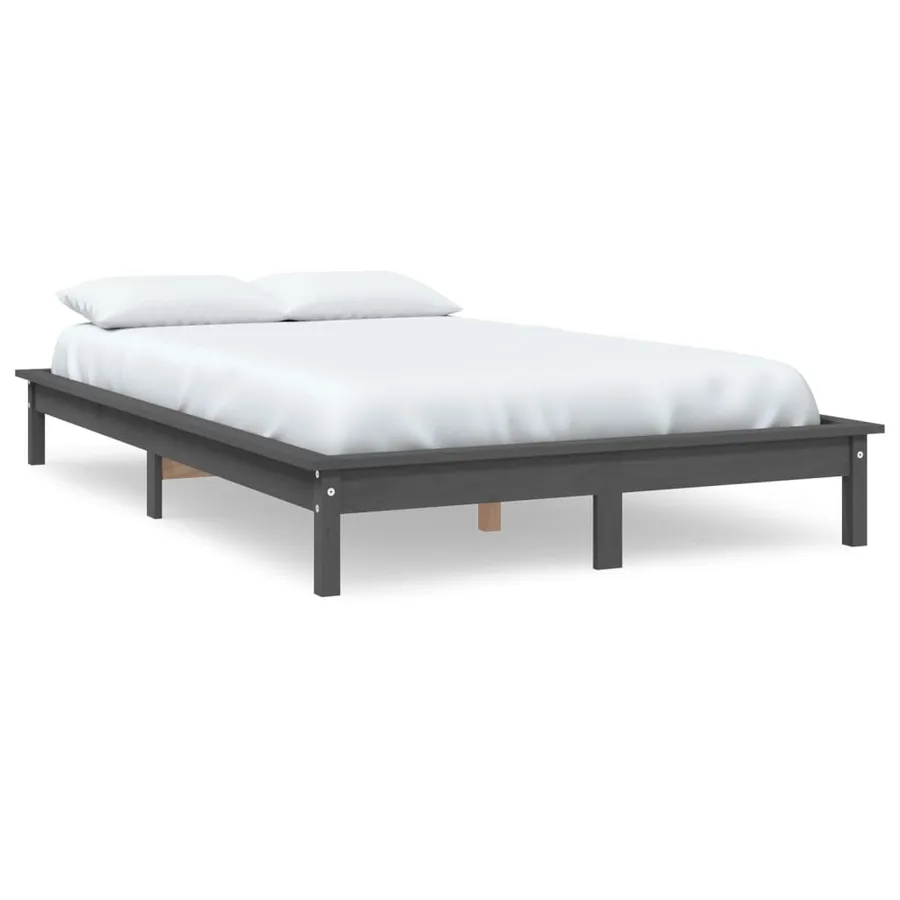 Cadre de lit sans matelas gris 200x200 cm bois massif - 2