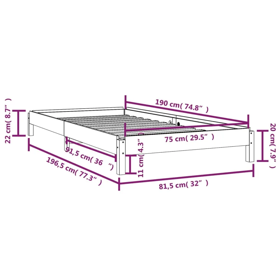 Lit empilable sans matelas noir 75x190 cm bois de pin massif - 14