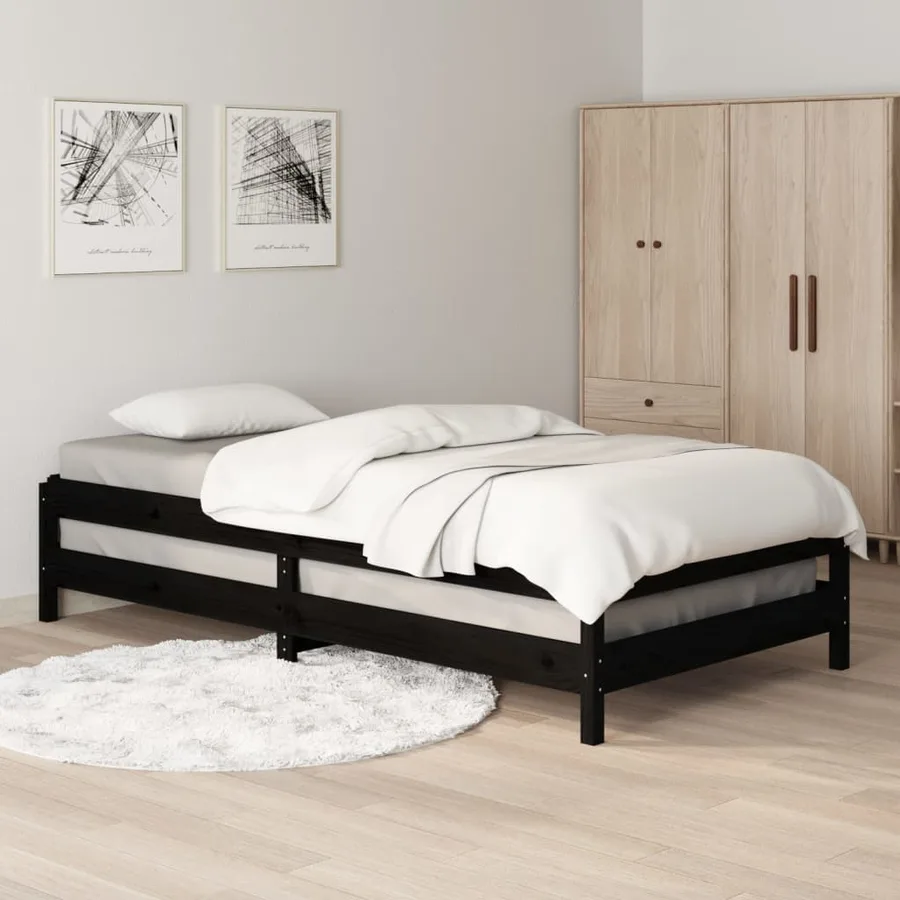 Lit empilable sans matelas noir 75x190 cm bois de pin massif - 4