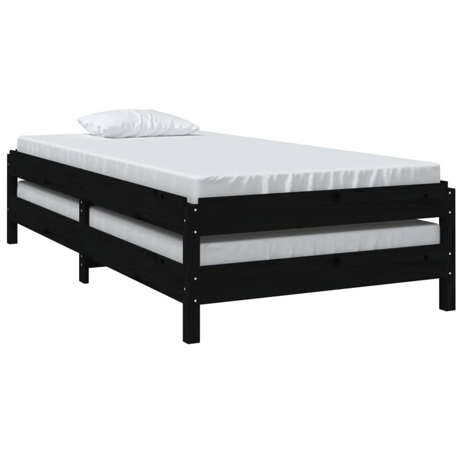 Lit empilable sans matelas noir 75x190 cm bois de pin massif - 5