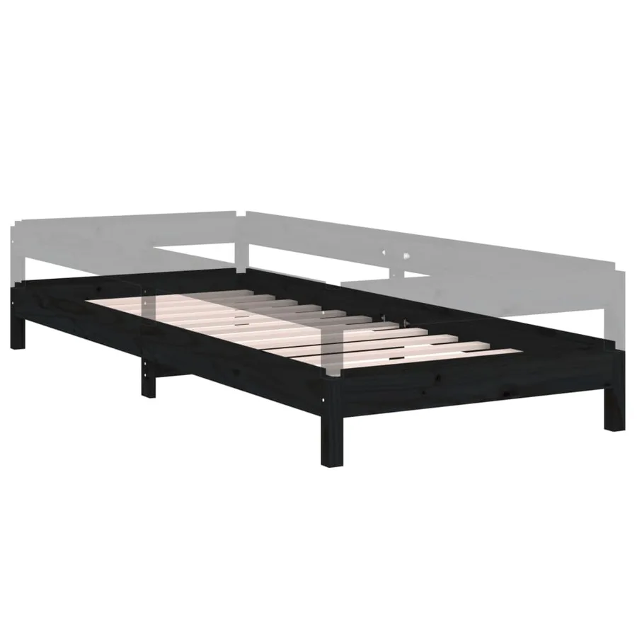 Lit empilable sans matelas noir 75x190 cm bois de pin massif - 6