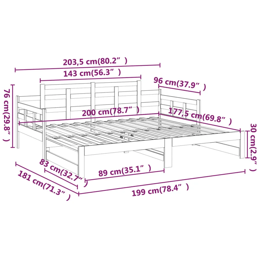 Lit coulissant sans matelas blanc 2x(90x200) cm - 14
