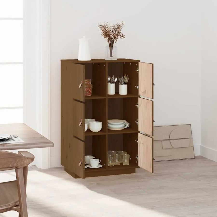 Buffet haut Marron miel 67x40x108,5 cm Bois massif de pin - 6