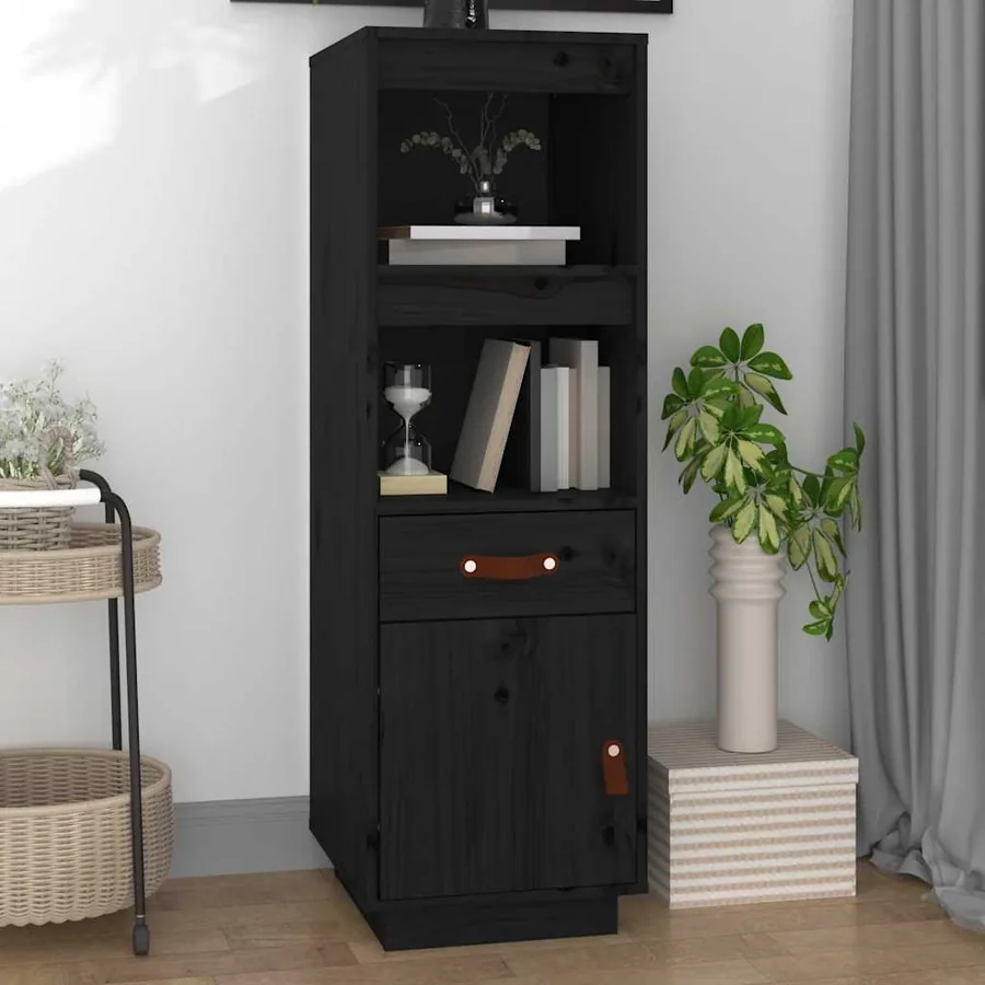 Buffet haut Noir 34x40x108,5 cm Bois massif de pin
