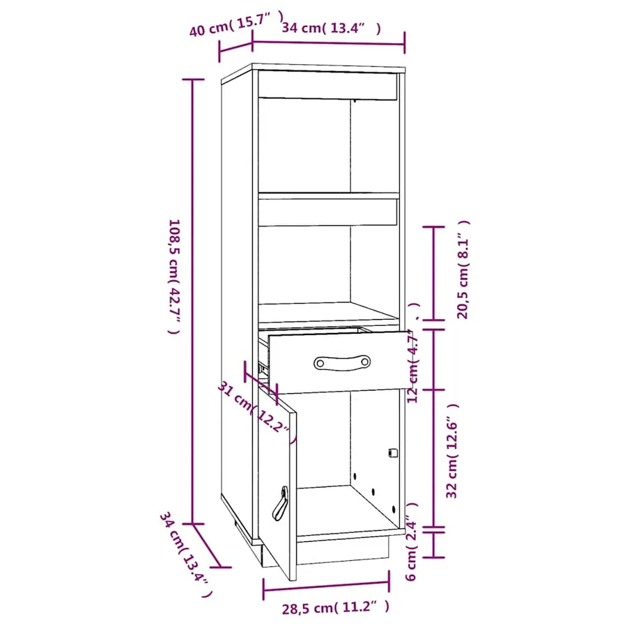 Buffet haut Noir 34x40x108,5 cm Bois massif de pin - 10