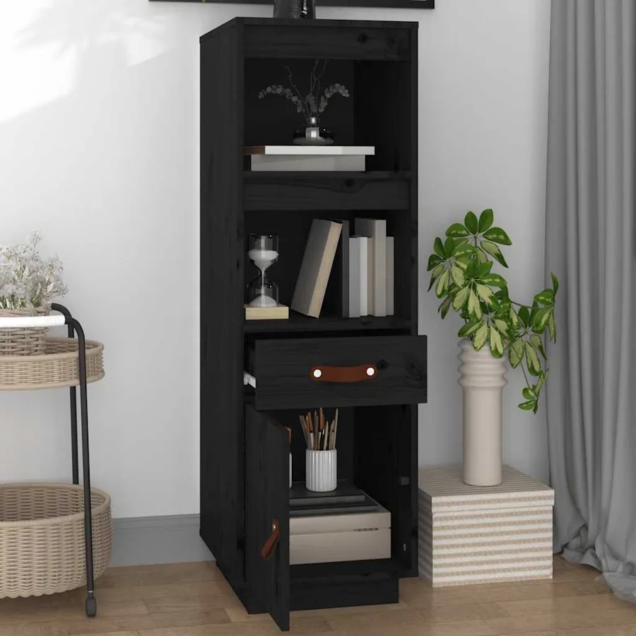 Buffet haut Noir 34x40x108,5 cm Bois massif de pin - 3
