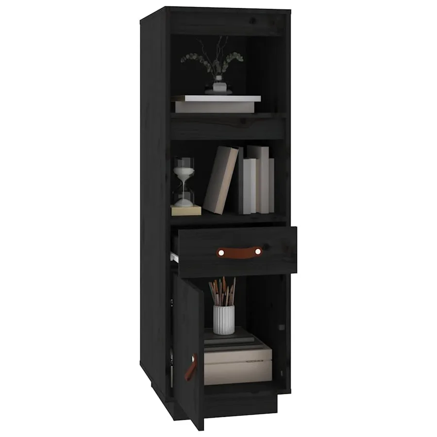 Buffet haut Noir 34x40x108,5 cm Bois massif de pin - 4