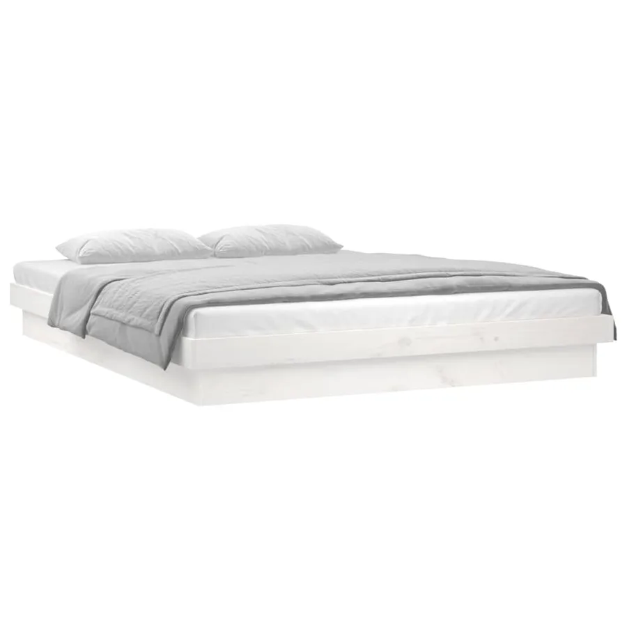 Cadre de lit à LED sans matelas blanc 140x190 cm bois massif - 3