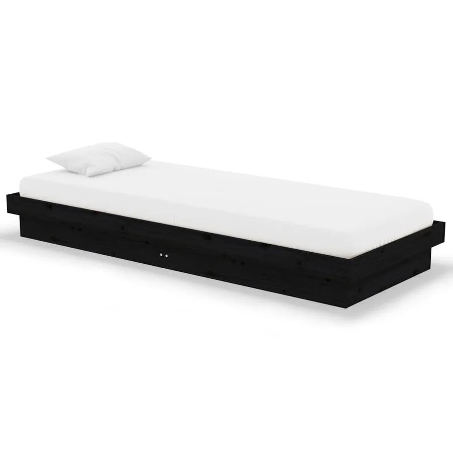 Cadre de lit sans matelas noir bois massif - 2