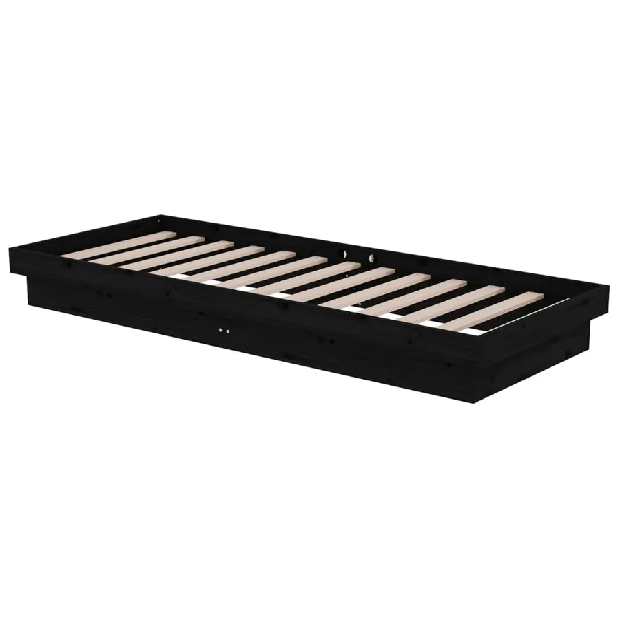 Cadre de lit sans matelas noir bois massif - 4