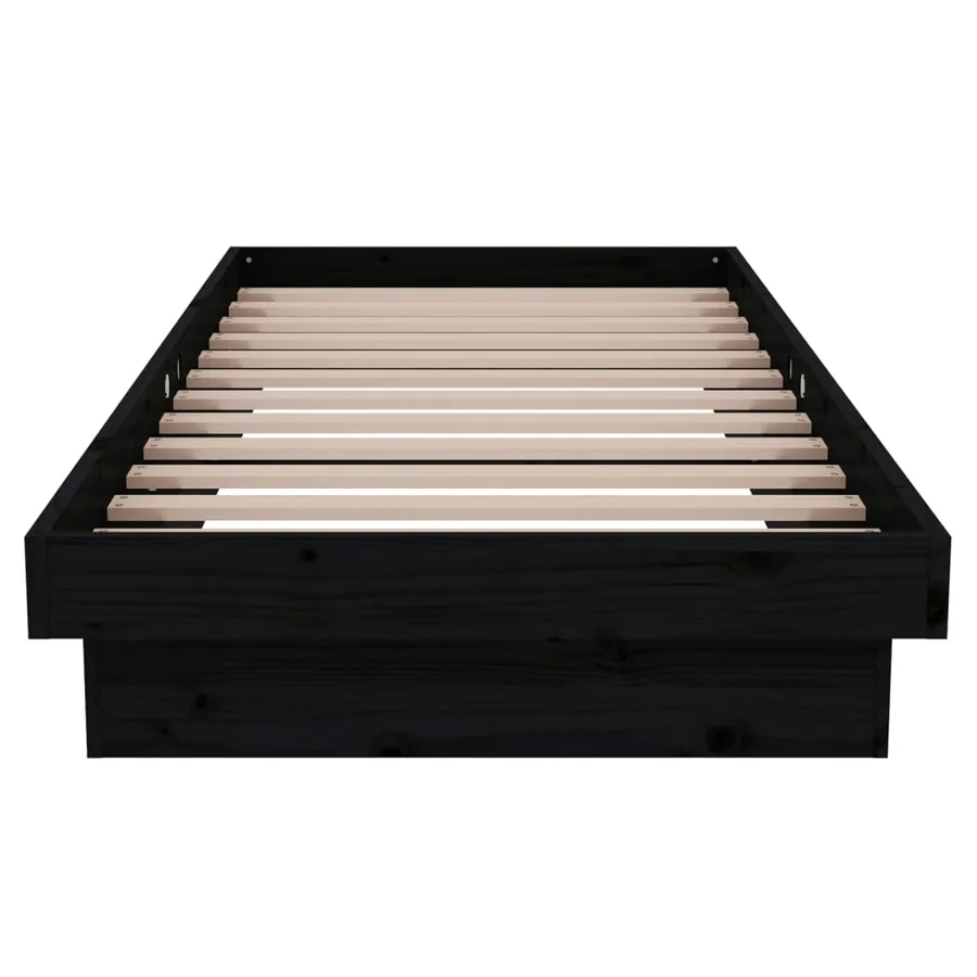 Cadre de lit sans matelas noir bois massif - 5