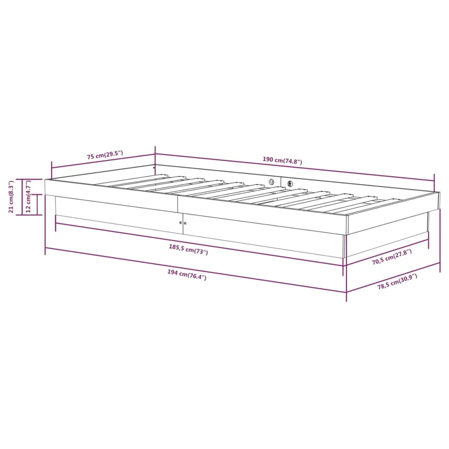 Cadre de lit sans matelas noir bois massif - 8