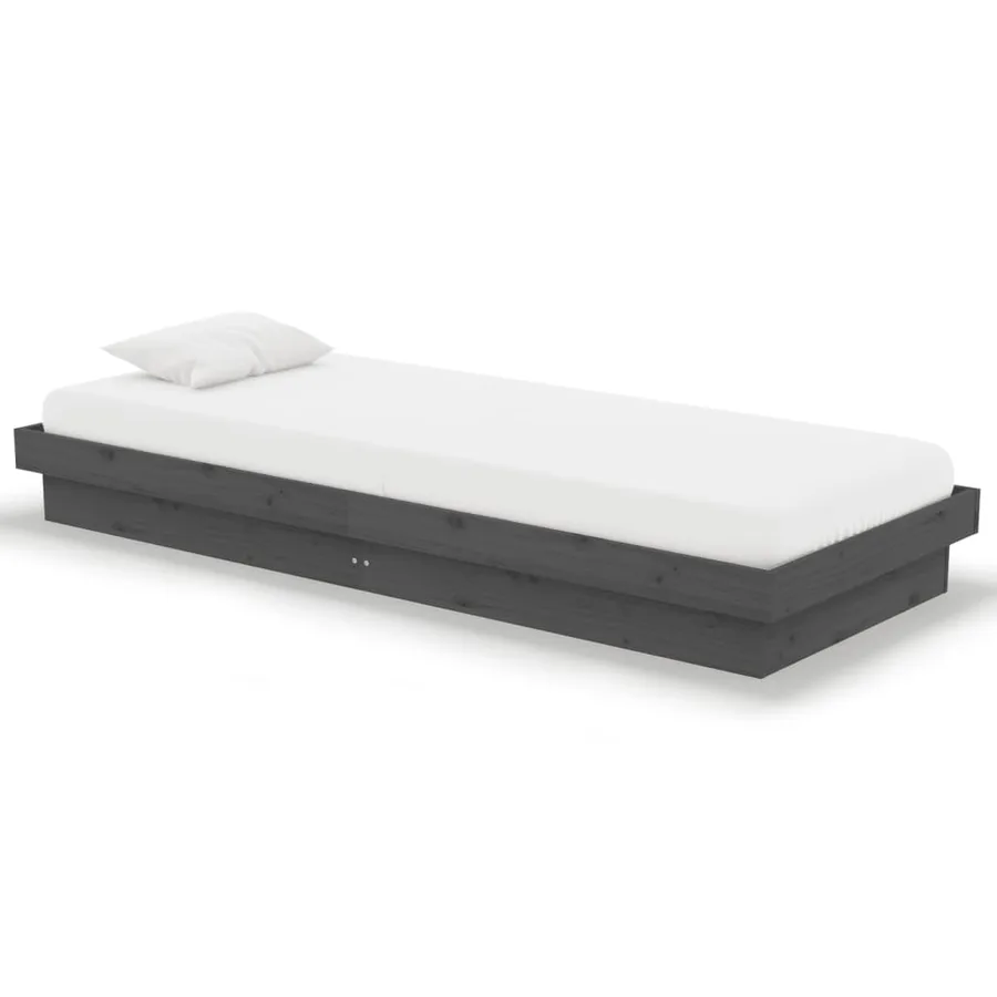 Cadre de lit sans matelas gris bois massif - 2