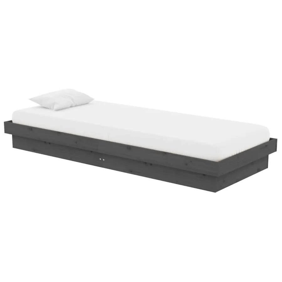 Cadre de lit sans matelas gris bois massif - 3