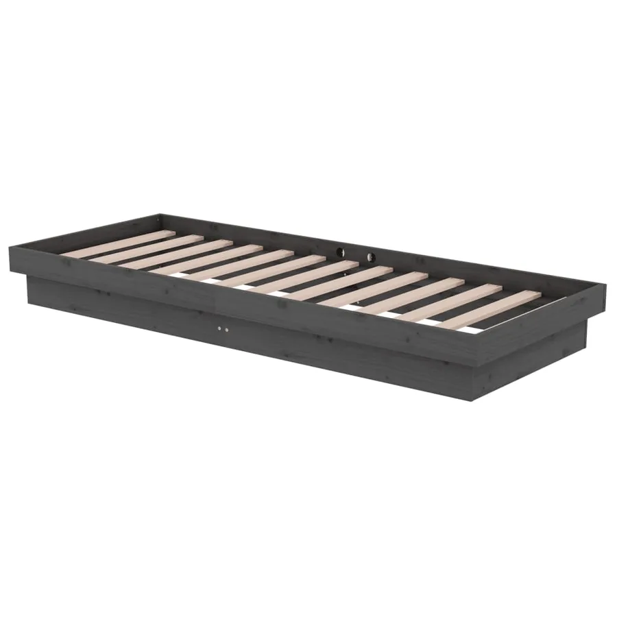 Cadre de lit sans matelas gris bois massif - 4