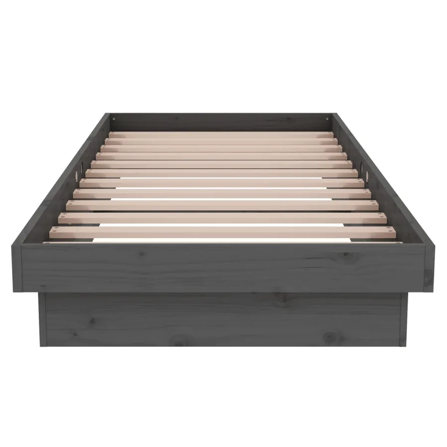 Cadre de lit sans matelas gris bois massif - 5