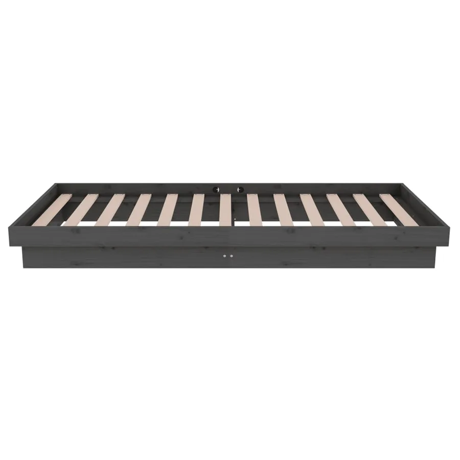 Cadre de lit sans matelas gris bois massif - 6