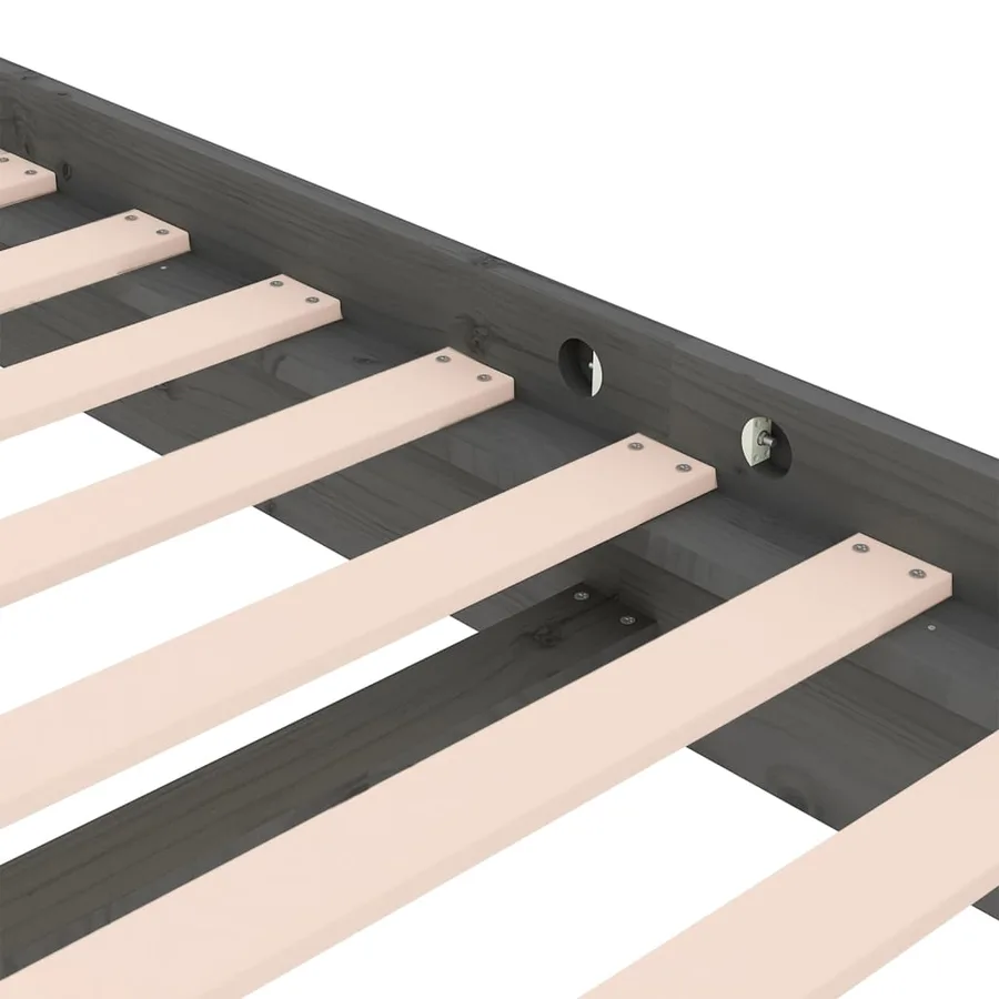 Cadre de lit sans matelas gris bois massif - 7