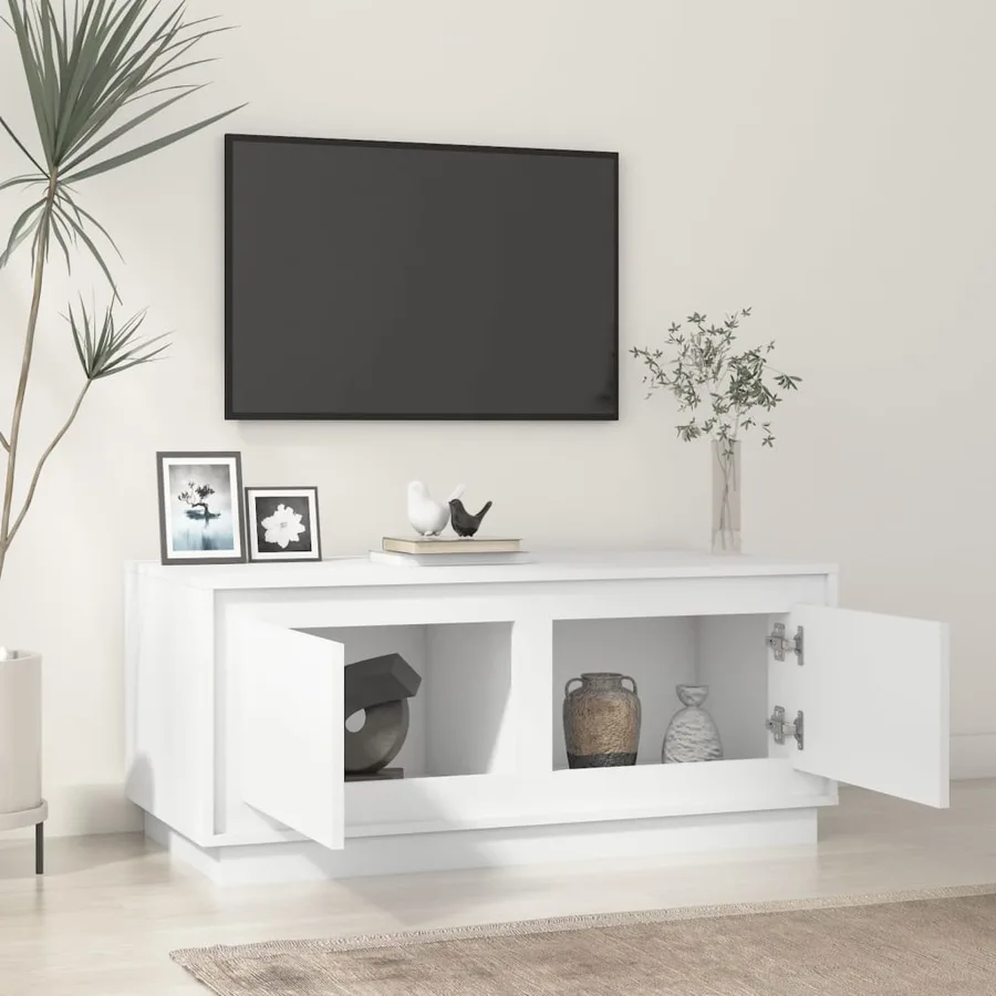 Table basse Blanc brillant 102x50x44 cm bois d'ingénierie - 3