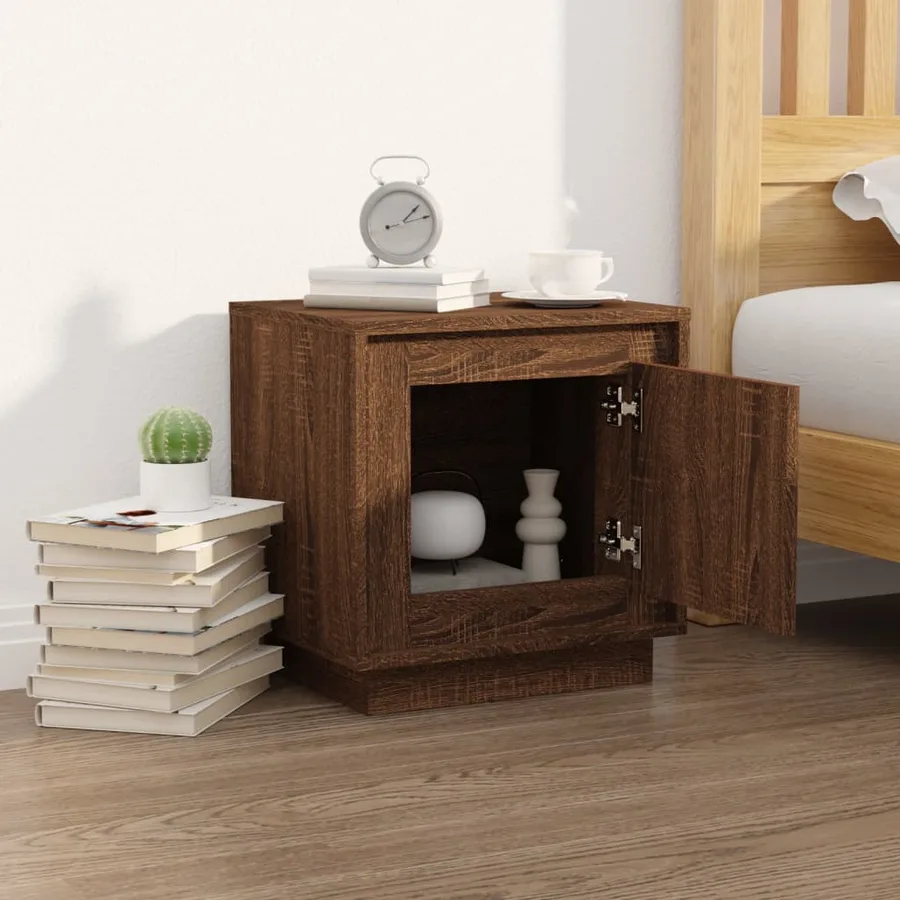 Table de chevet chêne marron 44x35x45 cm bois d'ingénierie - 3