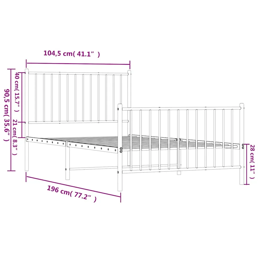Cadre de lit métal sans matelas et pied de lit blanc 100x190 cm - 10