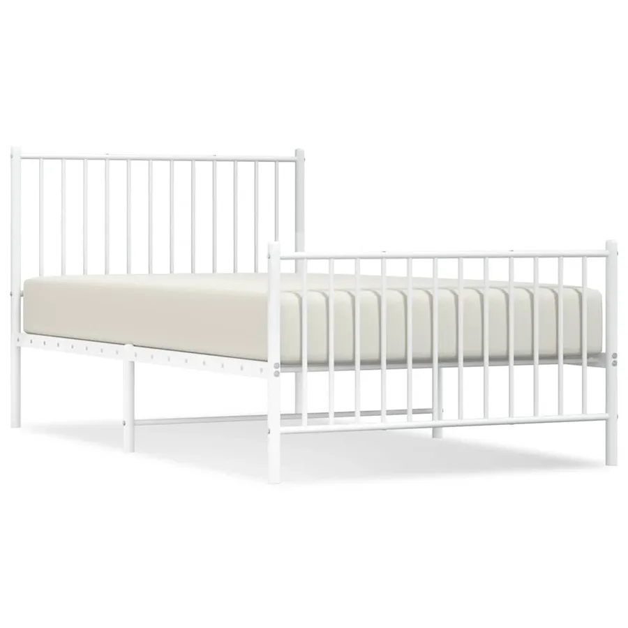 Cadre de lit métal sans matelas et pied de lit blanc 100x190 cm - 2
