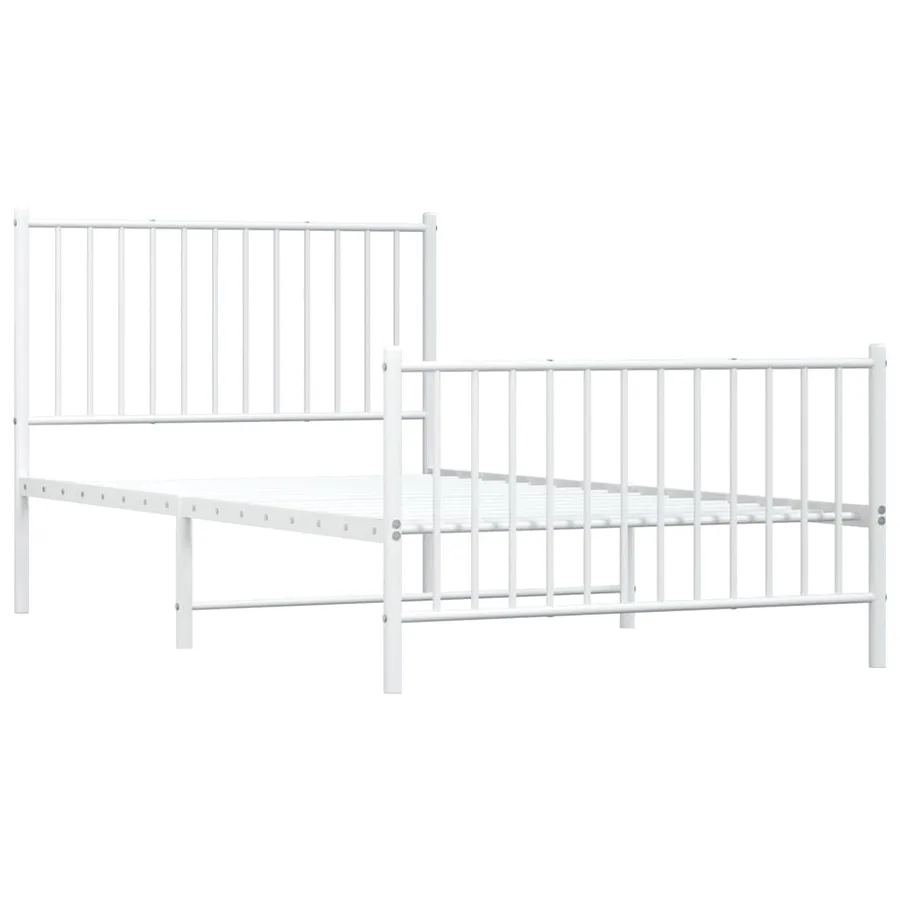 Cadre de lit métal sans matelas et pied de lit blanc 100x190 cm - 4