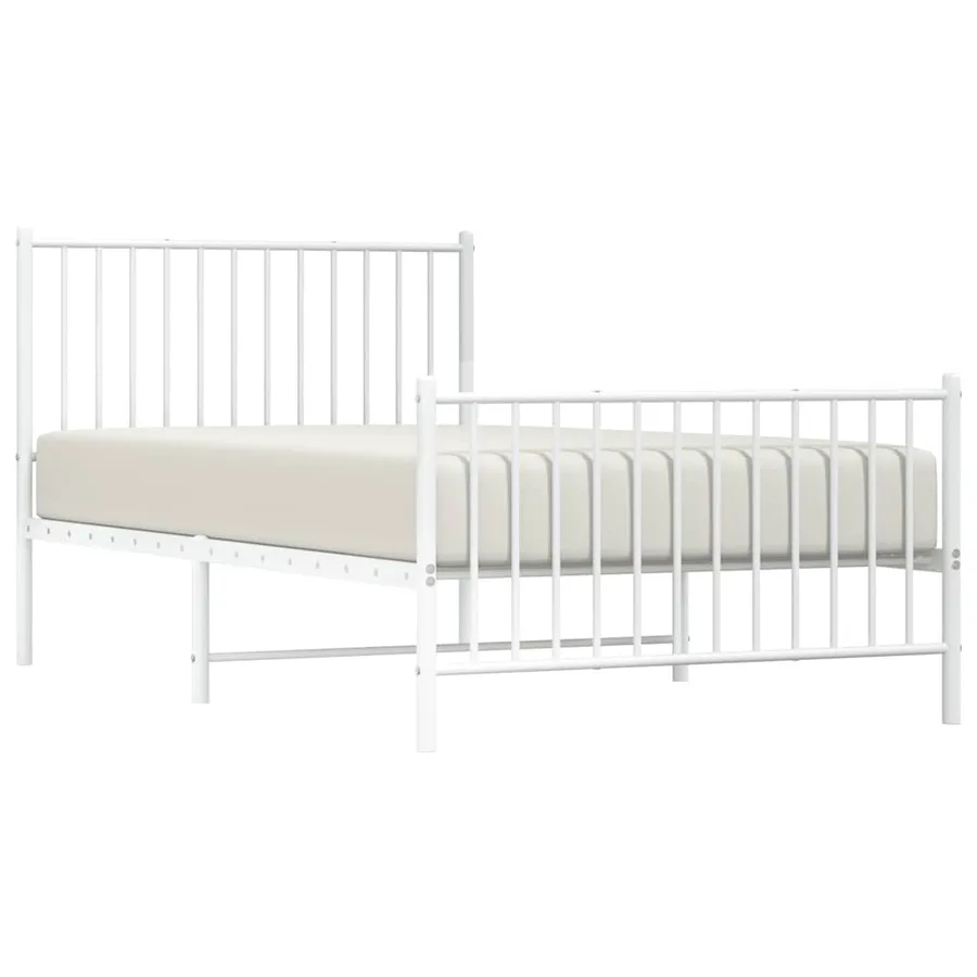 Cadre de lit métal sans matelas et pied de lit blanc 100x190 cm - 5
