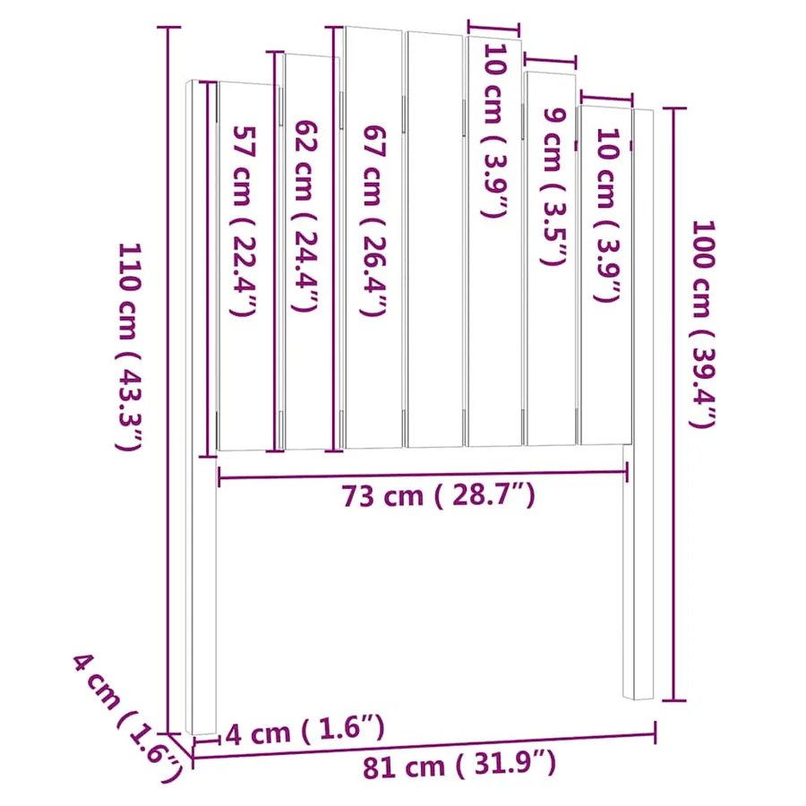 Tête de lit Noir 81x4x110 cm Bois massif de pin - 6