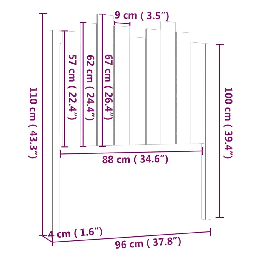 Tête de lit Noir 96x4x110 cm Bois massif de pin - 6