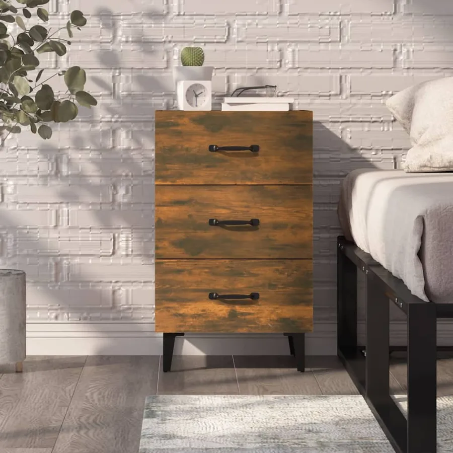 Table de chevet chêne fumé 40x40x66 cm bois d'ingénierie - 7