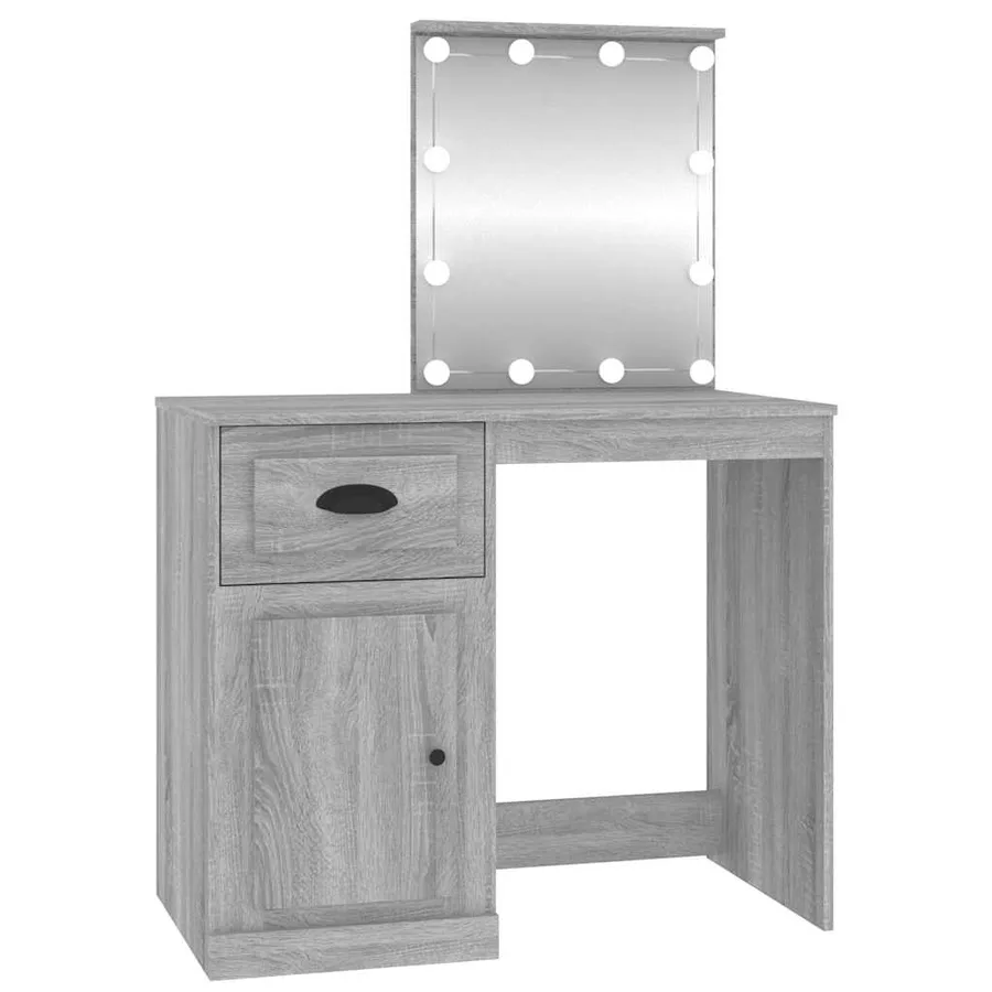 Coiffeuse avec LED sonoma gris 90x50x132,5 cm bois d'ingénierie - 2