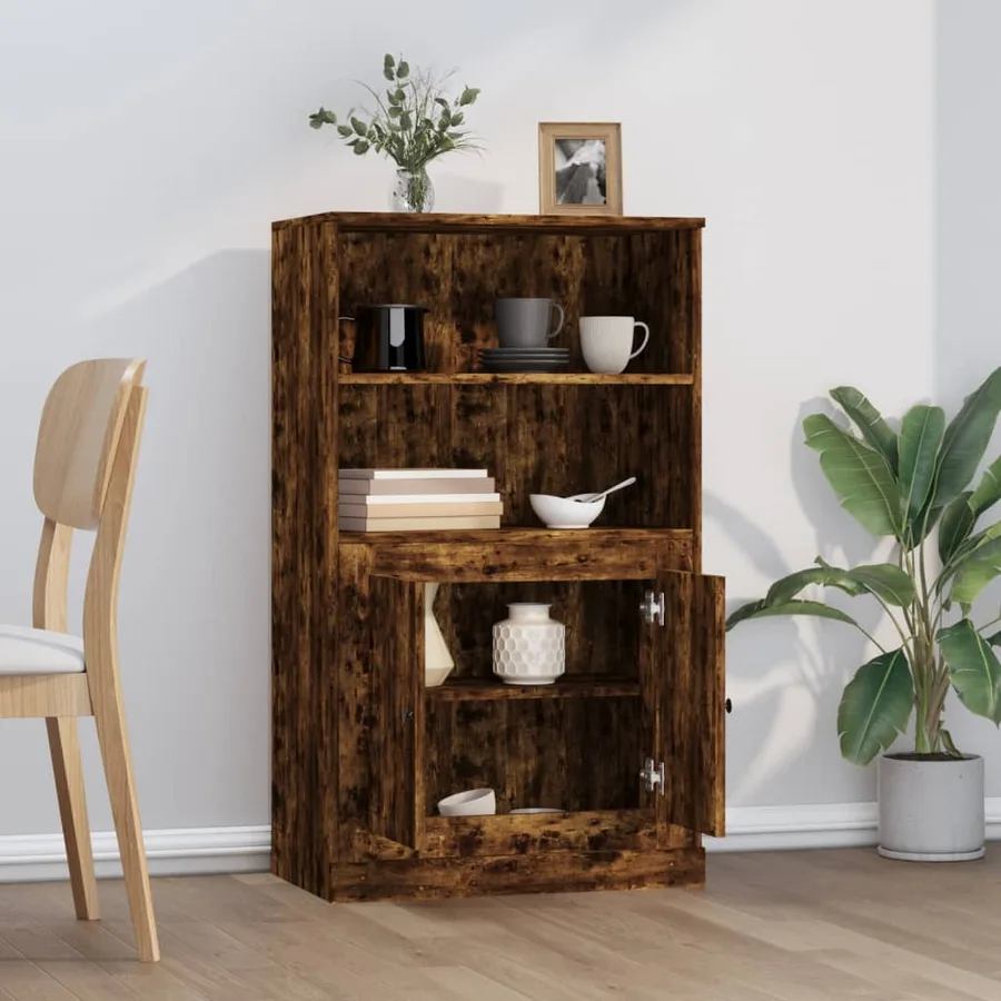 Buffet haut chêne fumé 60x35,5x103,5 cm bois d'ingénierie - 3