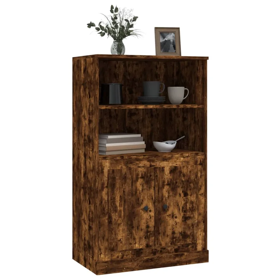 Buffet haut chêne fumé 60x35,5x103,5 cm bois d'ingénierie - 4