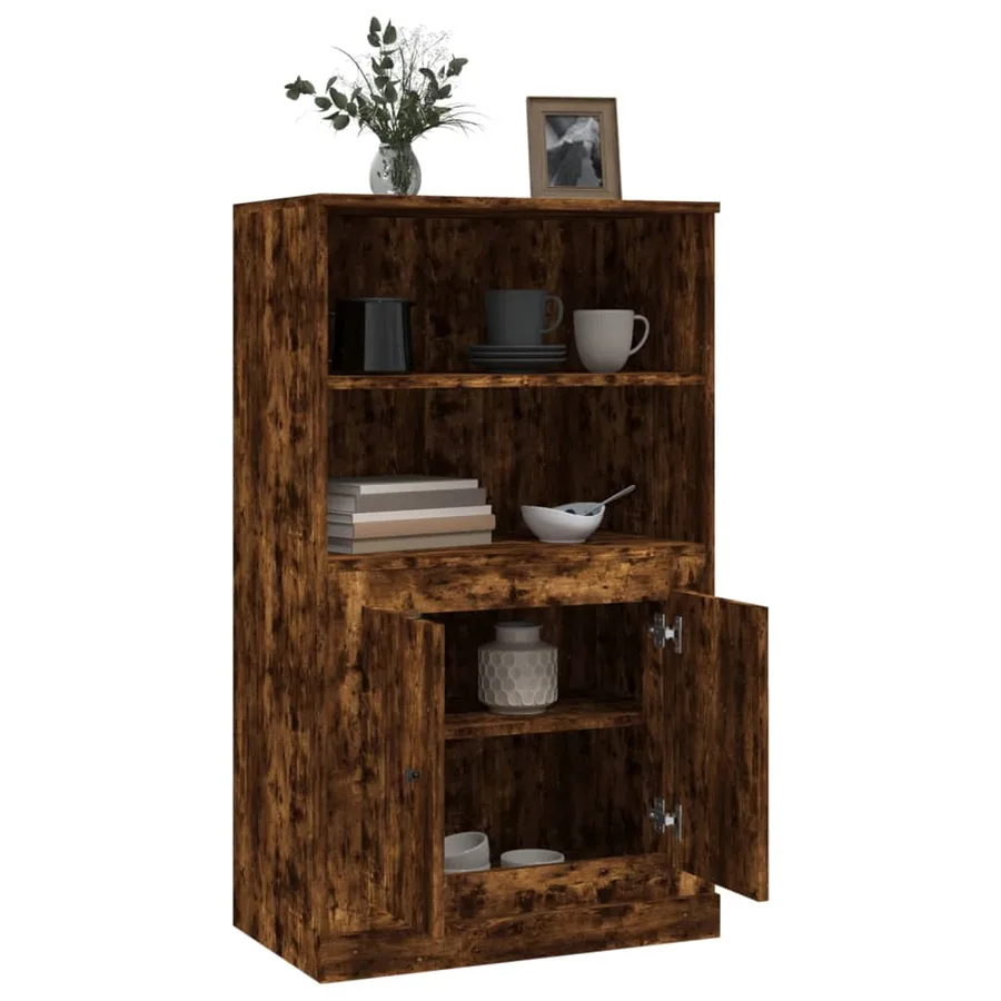 Buffet haut chêne fumé 60x35,5x103,5 cm bois d'ingénierie - 5