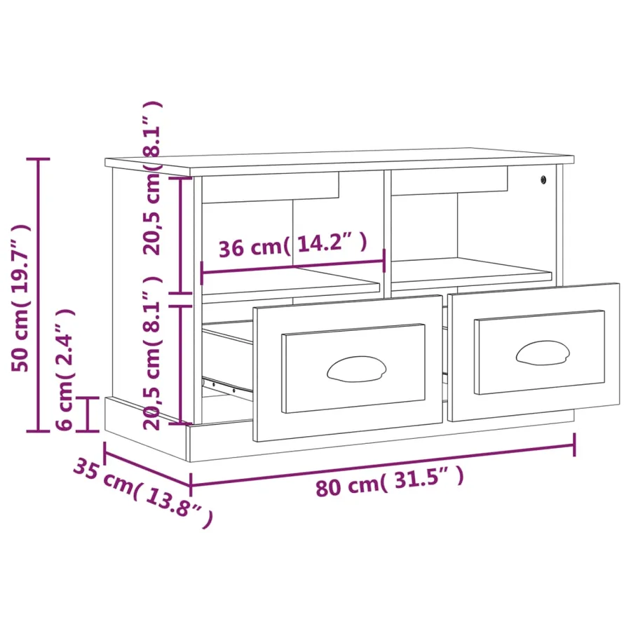 Meuble TV sonoma gris 80x35x50 cm bois d'ingénierie - 9