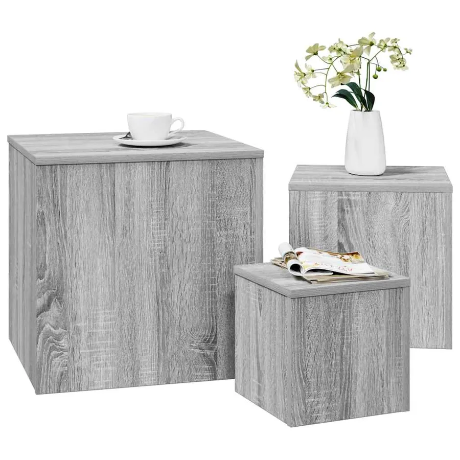 Tables d'appoint 3 pcs Sonoma gris Bois d'ingénierie - 3