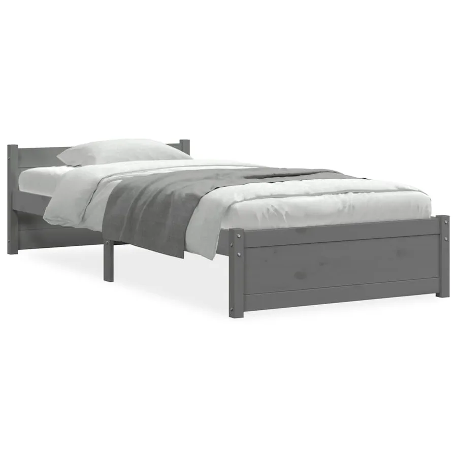 Cadre de lit sans matelas gris bois massif 75x190 cm - 2