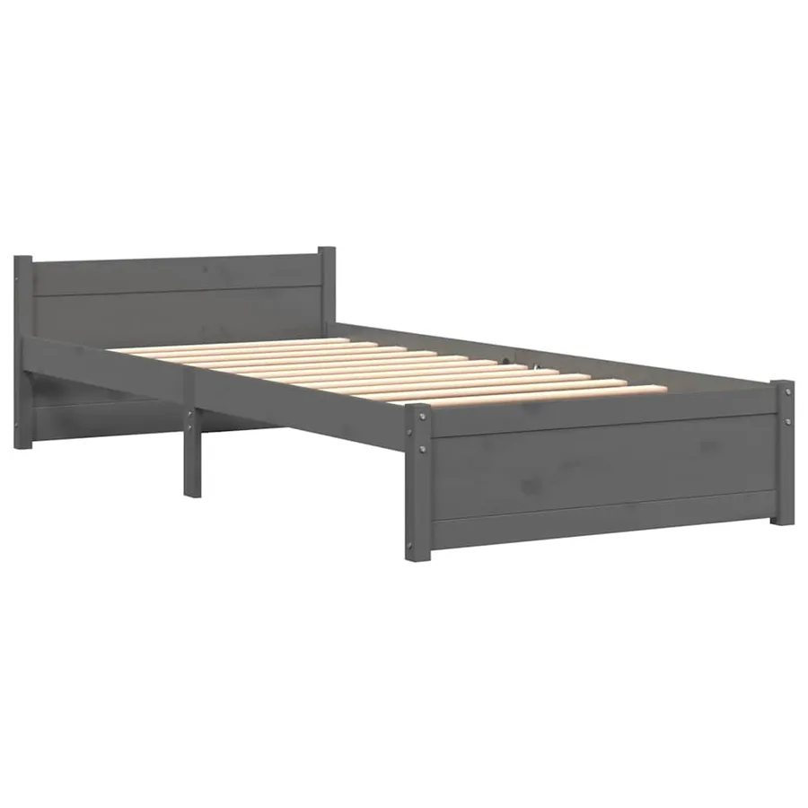 Cadre de lit sans matelas gris bois massif 75x190 cm - 3
