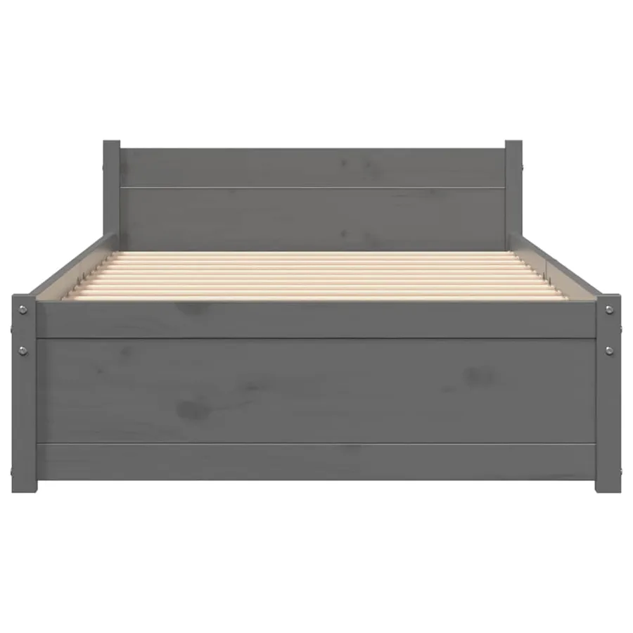 Cadre de lit sans matelas gris bois massif 75x190 cm - 4