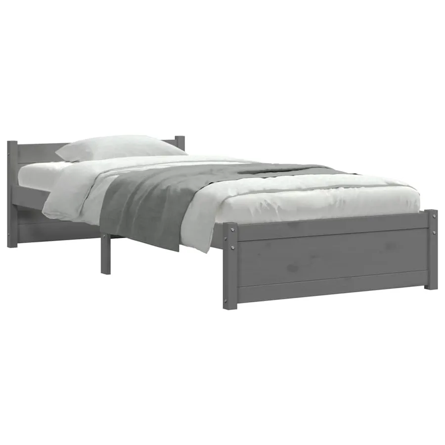 Cadre de lit sans matelas gris bois massif 75x190 cm - 7