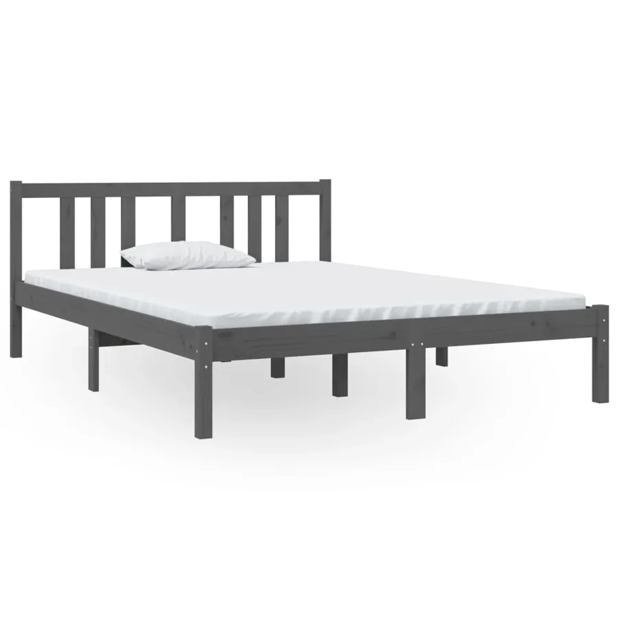 Cadre de lit sans matelas gris bois massif 135x190 cm - 2