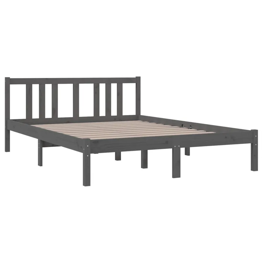Cadre de lit sans matelas gris bois massif 135x190 cm - 3