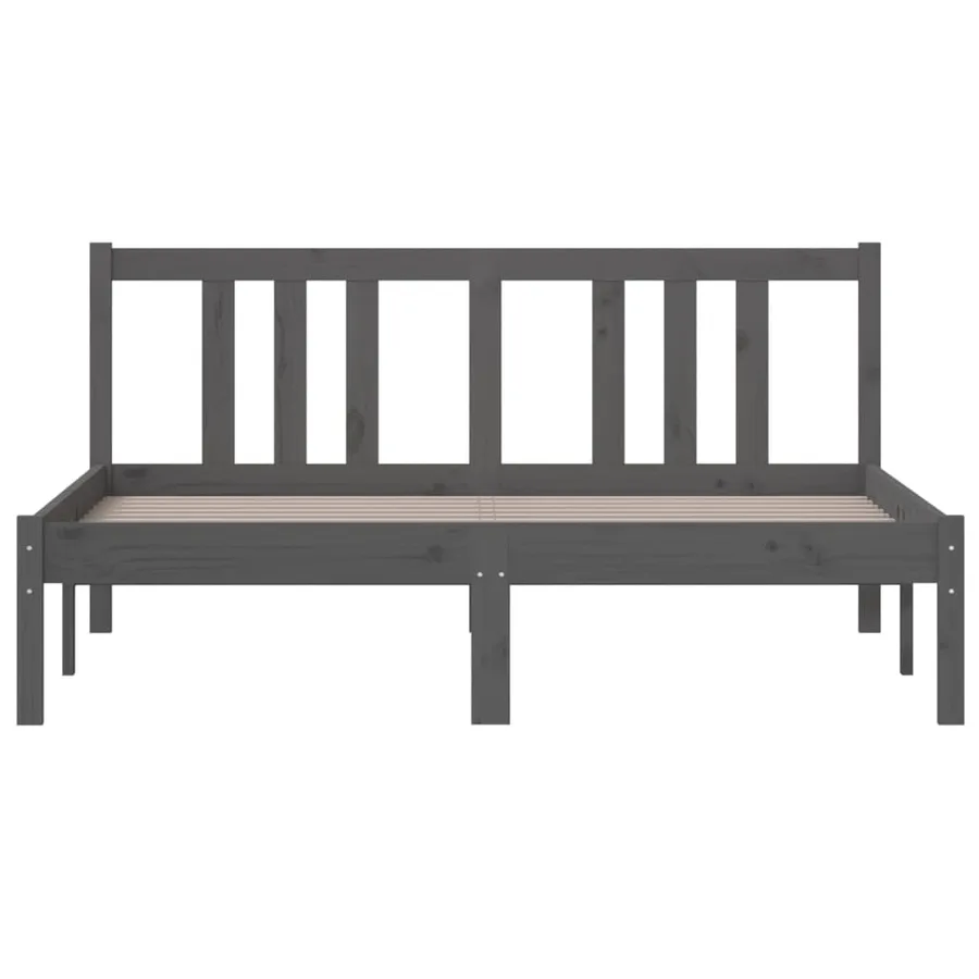 Cadre de lit sans matelas gris bois massif 135x190 cm - 4