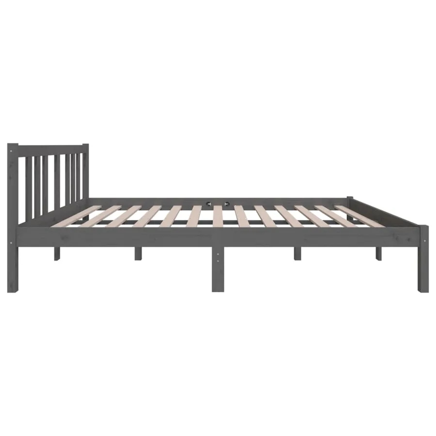 Cadre de lit sans matelas gris bois massif 135x190 cm - 5