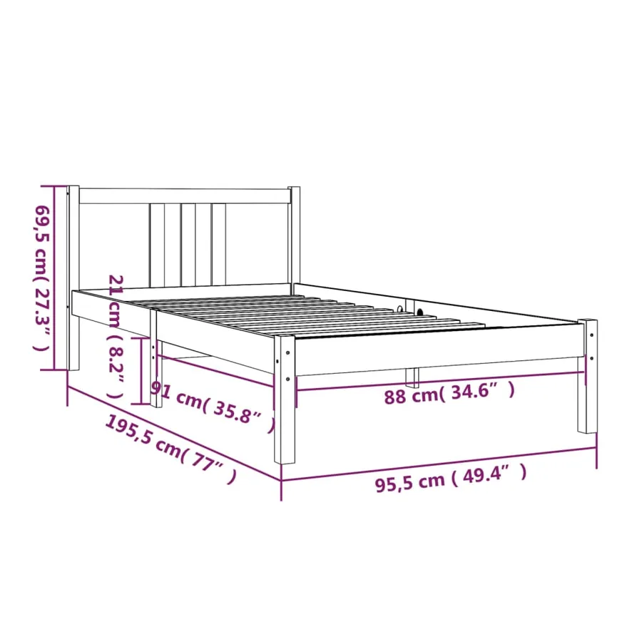 Cadre de lit sans matelas bois massif 90x190 cm - 9