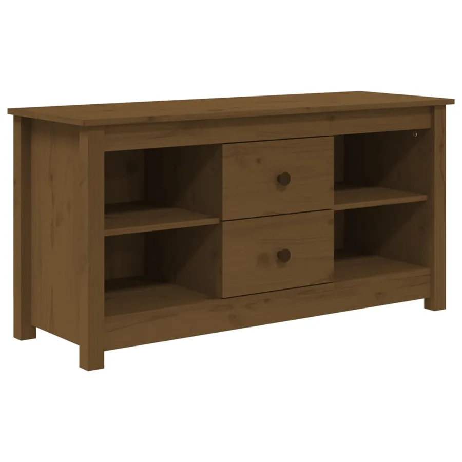 Meuble TV Marron miel 103x36,5x52 cm Bois de pin massif - 2