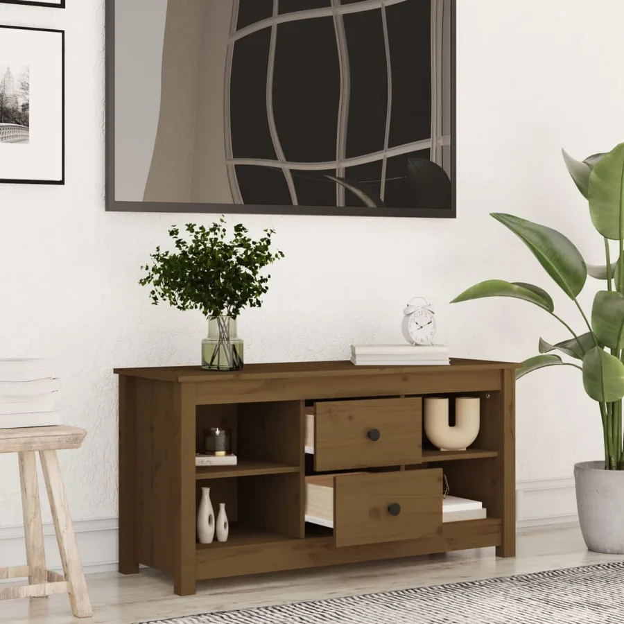 Meuble TV Marron miel 103x36,5x52 cm Bois de pin massif - 6